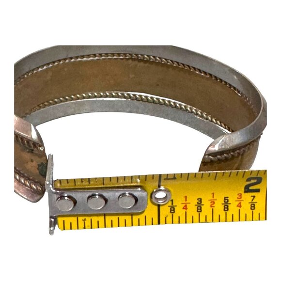 Vintage Two Tone Sterling Silver & Gold Tone Etched Southwest Cuff Bracelet - Picture 8 of 11